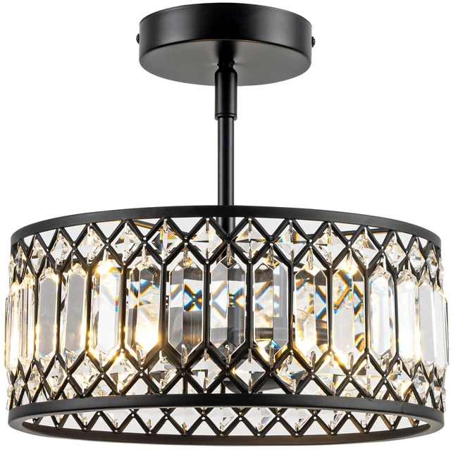 Main image of 3-Light Crystal Ceiling Light, Modern Semi Flush Mount Light Fixture, Black Crystal Chandelier for Kitchen Bedroom Bathroom Entryway Hallway