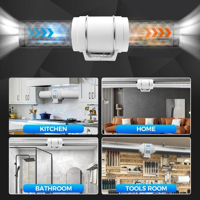 Alt view image 5 of 7 - 8 Inch Duct Fan with Remote Control Inline Ventilation Exhaust Fan 740 CFM Airflow | Low Noise | Durable Motor | Safety Protection| for Grow Tent, Bathroom, Hydroponics, 3D Printer, Kitchen
