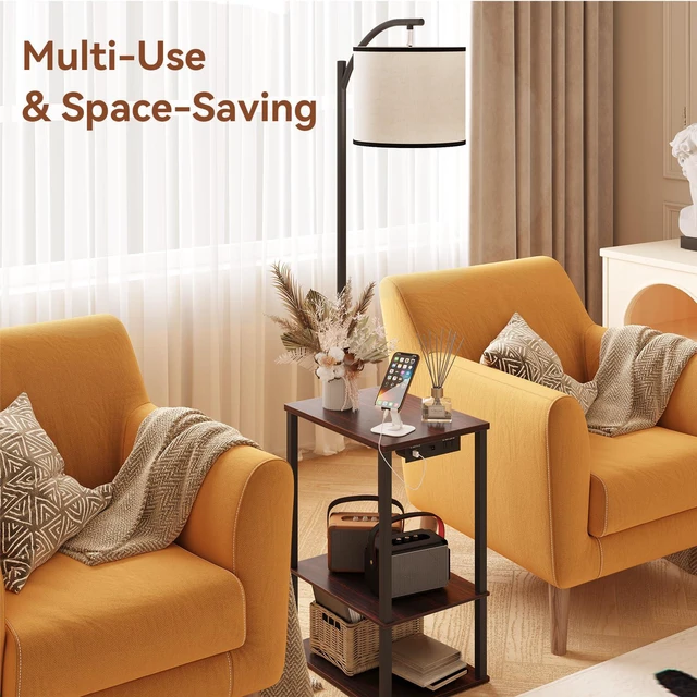 Alt view image 6 of 7 - Floor Lamp with Table Shelves, End Side Table for Living Room USB & AC Charging Stations, 3 Color Temperature 9W LED Bulb, Adjustable Shade, Modern Nightstand Lamps for Bedroom Office