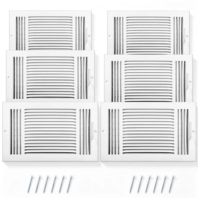 Main image of 6 Pack Wall Vent Covers Interior Size 14 X 8 Inch, White Steel 3 Way Adjustable Air Flow, Steel Construction for Ceiling Sidewall Bathroom Office HVAC, Durable Register Grilles