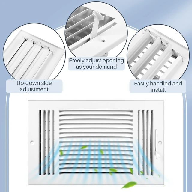 Alt view image 3 of 7 - 6 Pack Wall Vent Covers Interior Size 14 X 8 Inch, White Steel 3 Way Adjustable Air Flow, Steel Construction for Ceiling Sidewall Bathroom Office HVAC, Durable Register Grilles