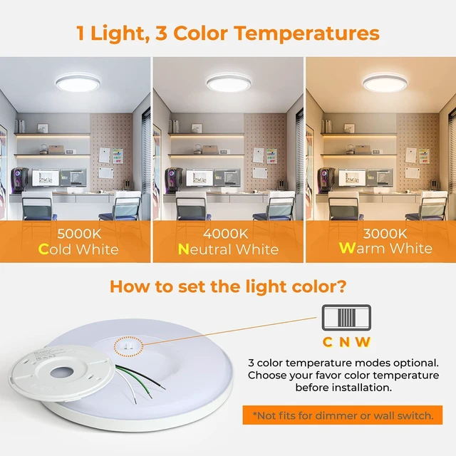 Alt view image 2 of 7 - LED Flush Mount Ceiling Light, 12 Inch 24W 3000K 4000K 5000K Hardwire Light Fixture, Ultra Thin Round White Lamp for Kitchen Porch Bedroom Hallway Stairwell Basement, Non-dimmable 6 Pack