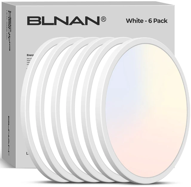Main image of LED Flush Mount Ceiling Light, 12 Inch 24W 3000K 4000K 5000K Hardwire Light Fixture, Ultra Thin Round White Lamp for Kitchen Porch Bedroom Hallway Stairwell Basement, Non-dimmable 6 Pack