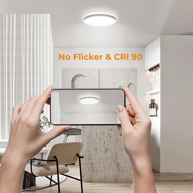 Alt view image 6 of 7 - LED Flush Mount Ceiling Light, 12 Inch 24W 3000K 4000K 5000K Hardwire Light Fixture, Ultra Thin Round White Lamp for Kitchen Porch Bedroom Hallway Stairwell Basement, Non-dimmable 6 Pack