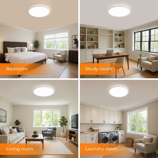 Alt view image 7 of 7 - LED Flush Mount Ceiling Light, 12 Inch 24W 3000K 4000K 5000K Hardwire Light Fixture, Ultra Thin Round White Lamp for Kitchen Porch Bedroom Hallway Stairwell Basement, Non-dimmable 6 Pack