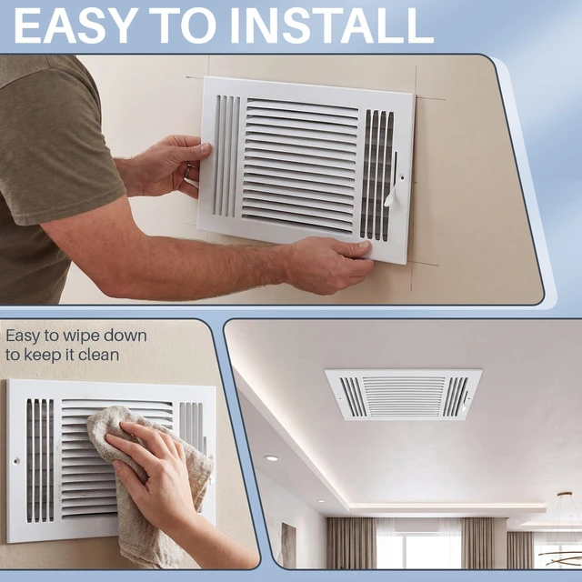Alt view image 4 of 7 - 6 Pack Wall Vent Covers Interior Size 14 X 8 Inch, White Steel 3 Way Adjustable Air Flow, Steel Construction for Ceiling Sidewall Bathroom Office HVAC, Durable Register Grilles