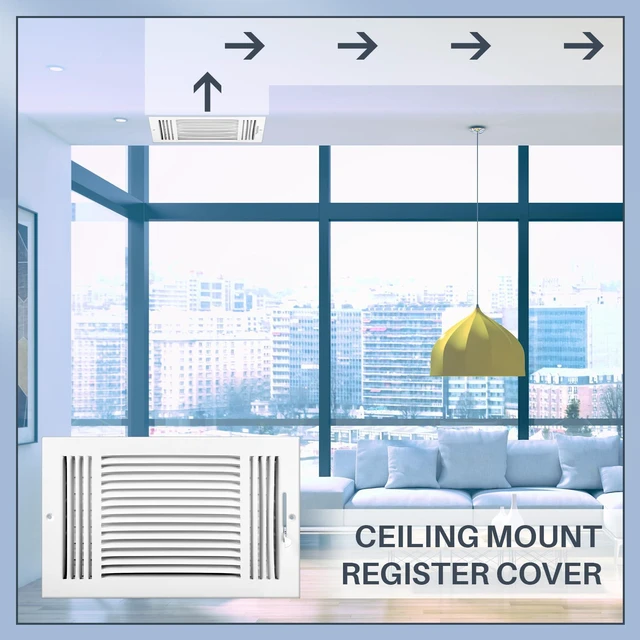 Alt view image 7 of 7 - 6 Pack Wall Vent Covers Interior Size 14 X 8 Inch, White Steel 3 Way Adjustable Air Flow, Steel Construction for Ceiling Sidewall Bathroom Office HVAC, Durable Register Grilles