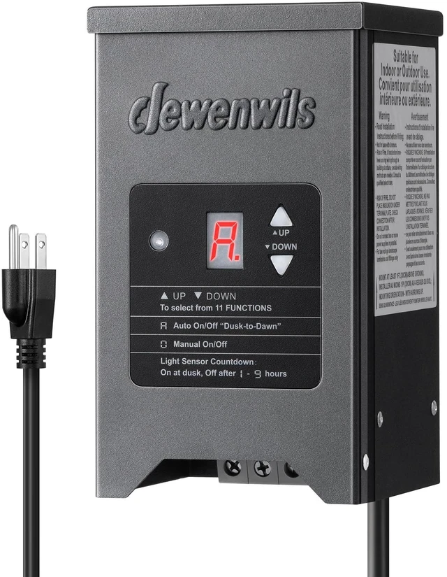 Main image of 200W Weatherproof Low Voltage Landscape Lighting Transformer, 120V to 12/15V AC, Metal Low Voltage Landscape Transformer with Photocell & Timer, Multi Zone Landscape Lighting Transformer