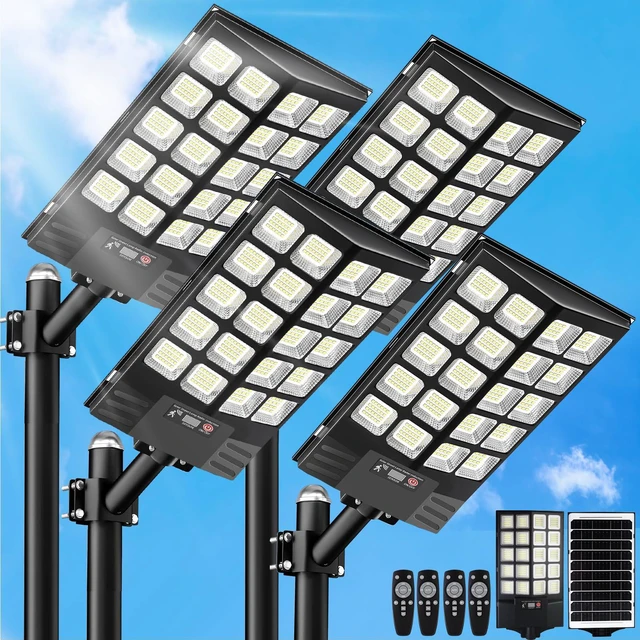 Main image of 4 Pack Solar Street Lights Outdoor Waterproof, 100000LM Solar Powered Parking Lot Lights Large Street Light Dusk to Dawn with Motion Sensor, LED Flood Light Wide Angle Lamp for Patio and Parkling Lot