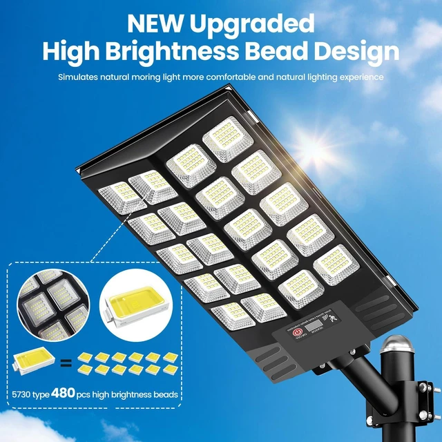 Alt view image 2 of 7 - 4 Pack Solar Street Lights Outdoor Waterproof, 100000LM Solar Powered Parking Lot Lights Large Street Light Dusk to Dawn with Motion Sensor, LED Flood Light Wide Angle Lamp for Patio and Parkling Lot