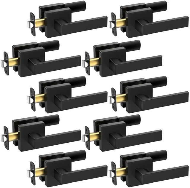 Main image of 10PK Matte Black Door Handles Interior, Reversible Square Door Levers Knob for Hallway, Bedroom, Bathroom (No Lock, 10PK Passage)
