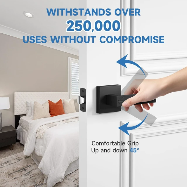 Alt view image 7 of 7 - 7 Pack Black Door Knobs with Lock, Privacy Interior Door Handles with Lock Heavy Duty Keyless Bedroom Door Lock, Square Door Handleset, Reversible for Left & Right Handled Doors