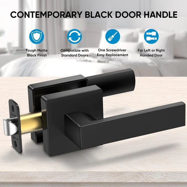 Alt view image 2 of 7 - 10PK Matte Black Door Handles Interior, Reversible Square Door Levers Knob for Hallway, Bedroom, Bathroom (No Lock, 10PK Passage)