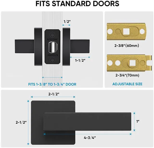 Alt view image 4 of 7 - 10PK Matte Black Door Handles Interior, Reversible Square Door Levers Knob for Hallway, Bedroom, Bathroom (No Lock, 10PK Passage)