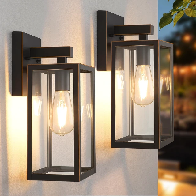 Main image of Outdoor Wall Light Fixtures, Exterior Waterproof Wall Lanterns Oil Rubbed Bronze Porch Wall Light, Anti-Rust, E26 Socket, Clear Glass Outside Wall Mount Sconce, Front Door Lighting, 2 Pack