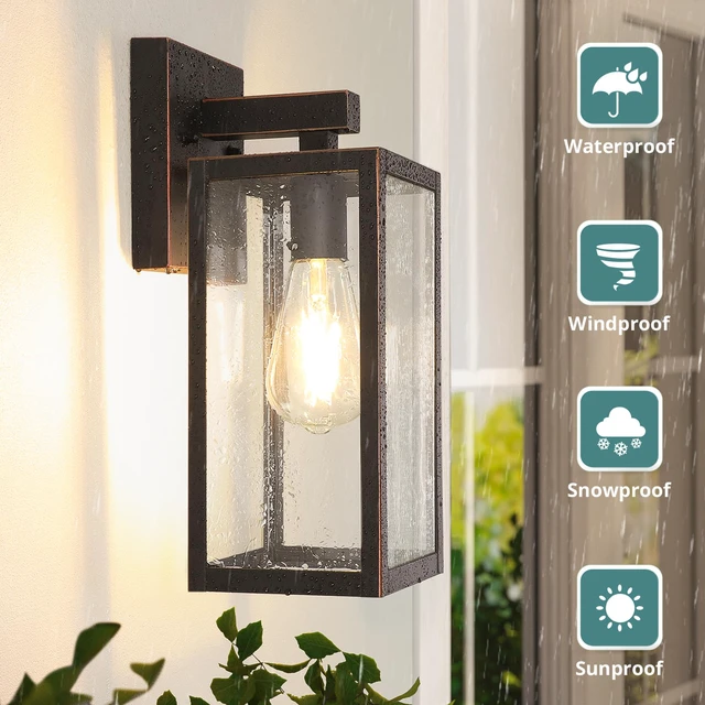 Alt view image 2 of 7 - Outdoor Wall Light Fixtures, Exterior Waterproof Wall Lanterns Oil Rubbed Bronze Porch Wall Light, Anti-Rust, E26 Socket, Clear Glass Outside Wall Mount Sconce, Front Door Lighting, 2 Pack
