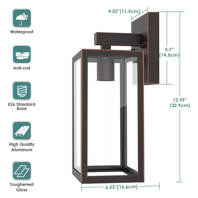 Alt view image 4 of 7 - Outdoor Wall Light Fixtures, Exterior Waterproof Wall Lanterns Oil Rubbed Bronze Porch Wall Light, Anti-Rust, E26 Socket, Clear Glass Outside Wall Mount Sconce, Front Door Lighting, 2 Pack