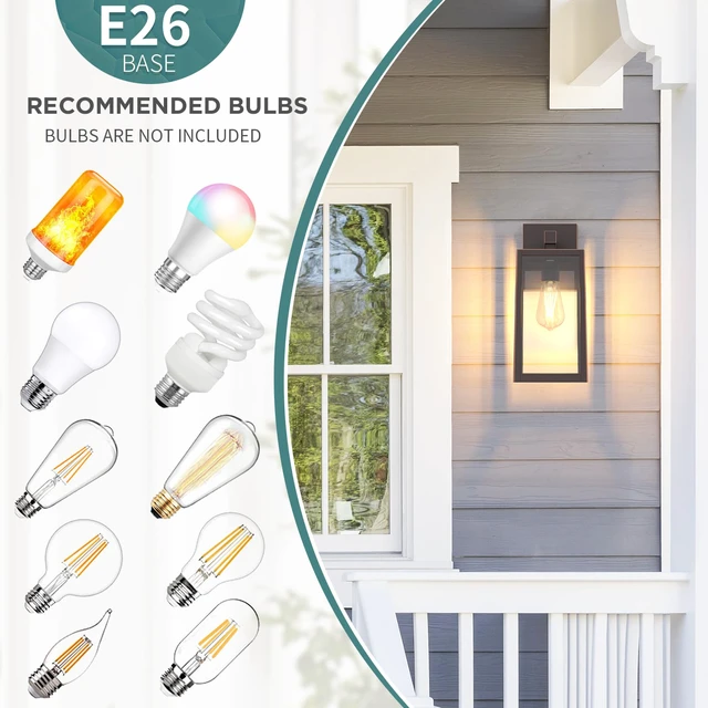 Alt view image 6 of 7 - Outdoor Wall Light Fixtures, Exterior Waterproof Wall Lanterns Oil Rubbed Bronze Porch Wall Light, Anti-Rust, E26 Socket, Clear Glass Outside Wall Mount Sconce, Front Door Lighting, 2 Pack