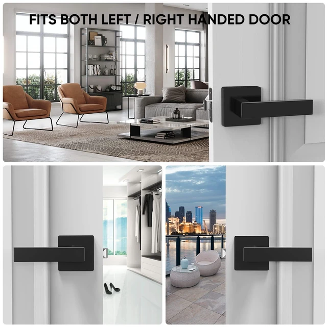Alt view image 7 of 7 - 10PK Matte Black Door Handles Interior, Reversible Square Door Levers Knob for Hallway, Bedroom, Bathroom (No Lock, 10PK Passage)