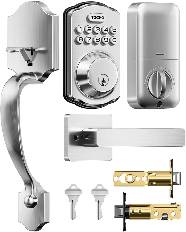 Main image of TK001H Keyless Entry Door Lock Set for Front Door, Satin Nickel ANSI Grade 3 Security, Auto & One-Touch Lock, Anti-Peep & One Time Code, Easy Installation, Passage Mode, Durable Zinc Alloy