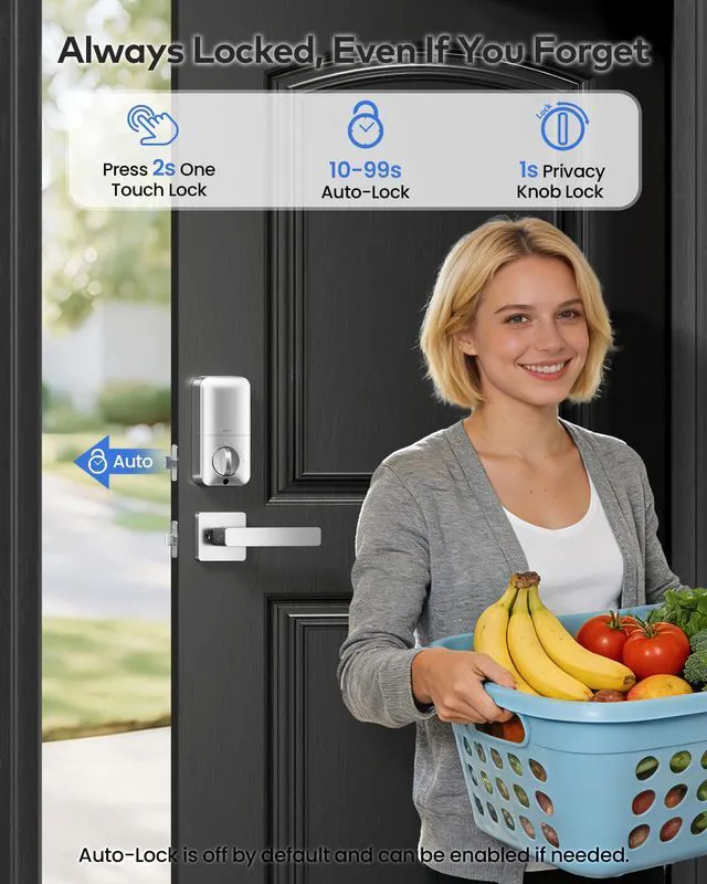 Alt view image 4 of 7 - TK001H Keyless Entry Door Lock Set for Front Door, Satin Nickel ANSI Grade 3 Security, Auto & One-Touch Lock, Anti-Peep & One Time Code, Easy Installation, Passage Mode, Durable Zinc Alloy