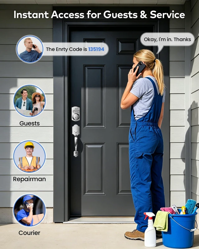 Alt view image 5 of 7 - TK001H Keyless Entry Door Lock Set for Front Door, Satin Nickel ANSI Grade 3 Security, Auto & One-Touch Lock, Anti-Peep & One Time Code, Easy Installation, Passage Mode, Durable Zinc Alloy