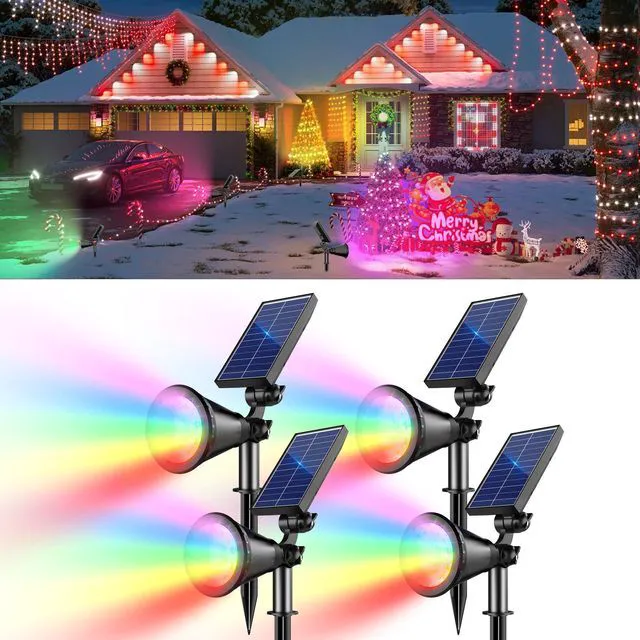 Main image of Solar Lights Outdoor Waterproof Spot Lights, Multicolor 4 Pack Adjustable, 8 Modes, RGB Color Changing Solar Landscape Lights for Halloween Christmas House Garden Yard Tree, Decorations