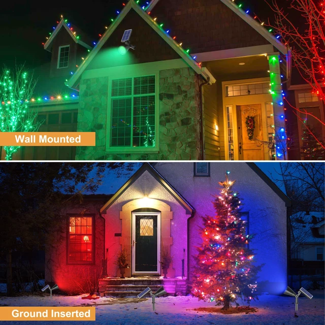 Alt view image 4 of 7 - Solar Lights Outdoor Waterproof Spot Lights, Multicolor 4 Pack Adjustable, 8 Modes, RGB Color Changing Solar Landscape Lights for Halloween Christmas House Garden Yard Tree, Decorations