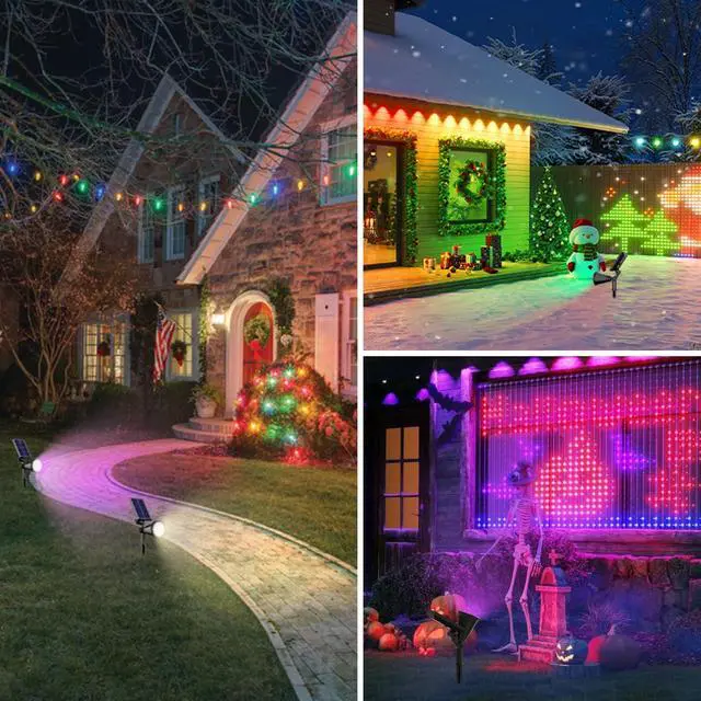 Alt view image 7 of 7 - Solar Lights Outdoor Waterproof Spot Lights, Multicolor 4 Pack Adjustable, 8 Modes, RGB Color Changing Solar Landscape Lights for Halloween Christmas House Garden Yard Tree, Decorations