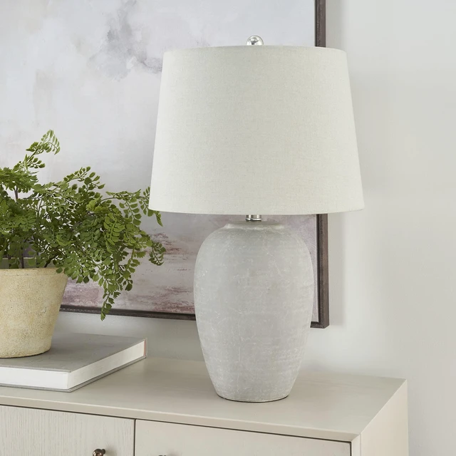 Main image of Home 23" Vintage Grey (White Washed) Ceramic Pot Table Lamp for Bedroom, Living Room, Dining, Office, with Grey Shade