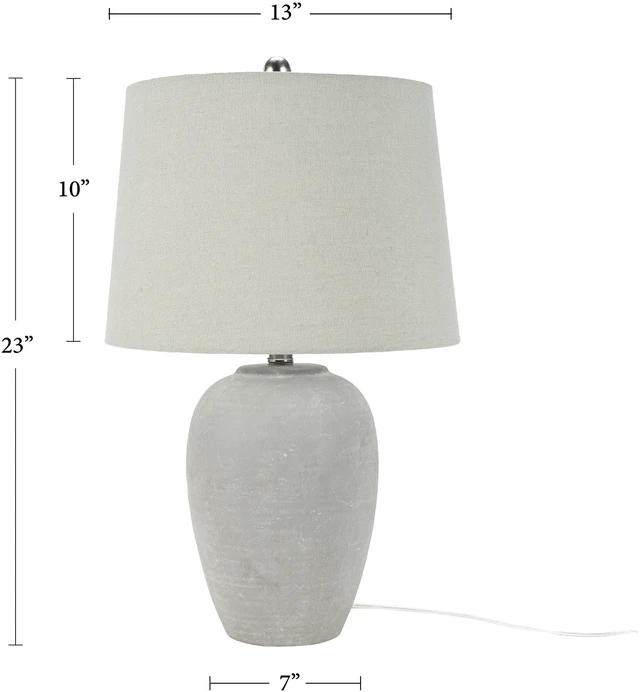 Alt view image 2 of 7 - Home 23" Vintage Grey (White Washed) Ceramic Pot Table Lamp for Bedroom, Living Room, Dining, Office, with Grey Shade