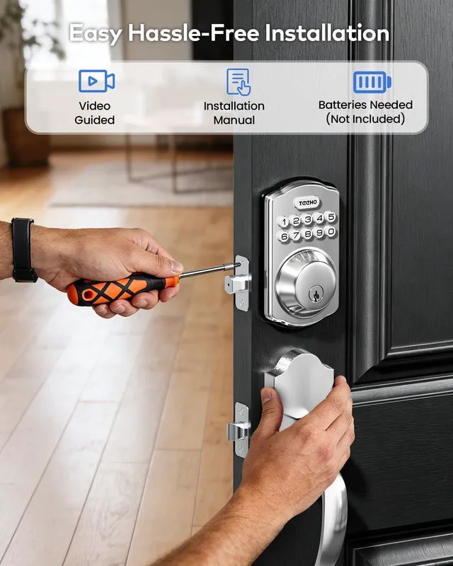 Alt view image 7 of 7 - TK001H Keyless Entry Door Lock Set for Front Door, Satin Nickel ANSI Grade 3 Security, Auto & One-Touch Lock, Anti-Peep & One Time Code, Easy Installation, Passage Mode, Durable Zinc Alloy
