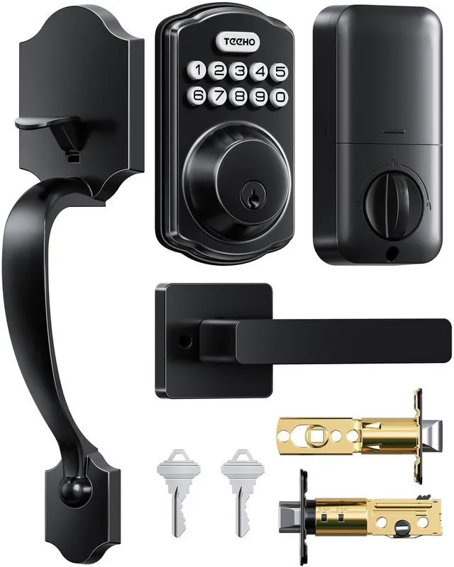 Main image of TK001H Keyless Entry Door Lock Set for Front Door, Matte Black ANSI Grade 3 Security, Auto & One-Touch Lock, Anti-Peep & One Time Code, Easy Installation, Passage Mode, Durable Zinc Alloy