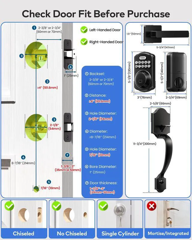 Alt view image 2 of 7 - TK001H Keyless Entry Door Lock Set for Front Door, Matte Black ANSI Grade 3 Security, Auto & One-Touch Lock, Anti-Peep & One Time Code, Easy Installation, Passage Mode, Durable Zinc Alloy