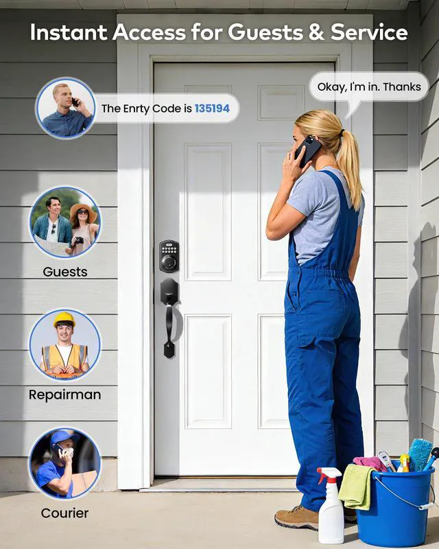 Alt view image 5 of 7 - TK001H Keyless Entry Door Lock Set for Front Door, Matte Black ANSI Grade 3 Security, Auto & One-Touch Lock, Anti-Peep & One Time Code, Easy Installation, Passage Mode, Durable Zinc Alloy