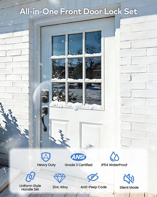 Alt view image 6 of 7 - TK001H Keyless Entry Door Lock Set for Front Door, Matte Black ANSI Grade 3 Security, Auto & One-Touch Lock, Anti-Peep & One Time Code, Easy Installation, Passage Mode, Durable Zinc Alloy