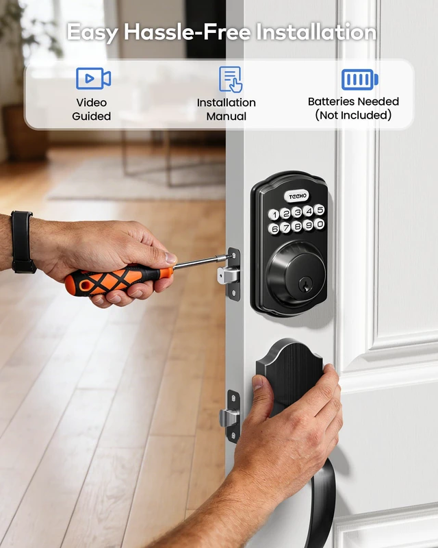 Alt view image 7 of 7 - TK001H Keyless Entry Door Lock Set for Front Door, Matte Black ANSI Grade 3 Security, Auto & One-Touch Lock, Anti-Peep & One Time Code, Easy Installation, Passage Mode, Durable Zinc Alloy