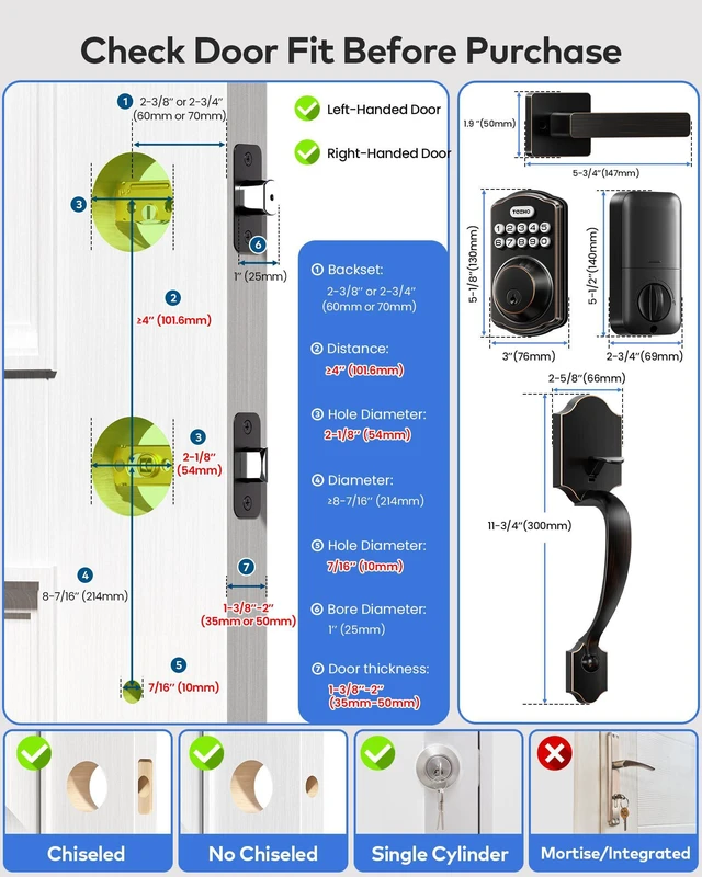 Alt view image 2 of 7 - TK001H Keyless Entry Door Lock Set for Front Door, Oil-Rubbed Bronze ANSI Grade 3 Security, Auto & One-Touch Lock, Anti-Peep & One Time Code, Easy Installation, Passage Mode, Durable Zinc Alloy
