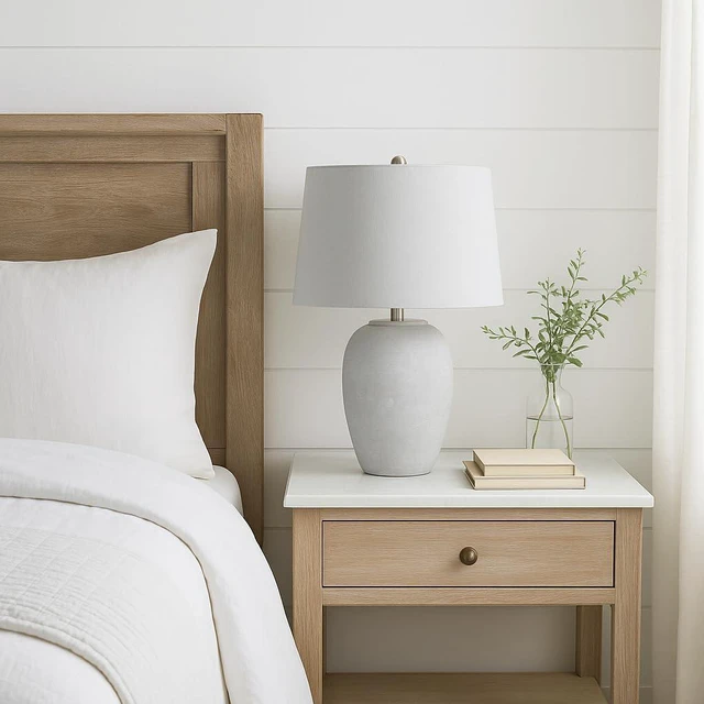 Alt view image 5 of 7 - Home 23" Vintage Grey (White Washed) Ceramic Pot Table Lamp for Bedroom, Living Room, Dining, Office, with Grey Shade