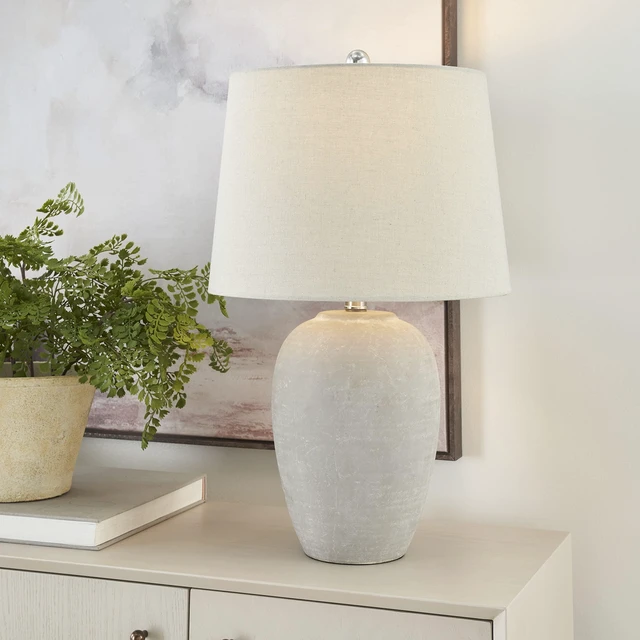 Alt view image 3 of 7 - Home 23" Vintage Grey (White Washed) Ceramic Pot Table Lamp for Bedroom, Living Room, Dining, Office, with Grey Shade
