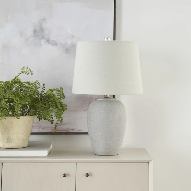 Alt view image 4 of 7 - Home 23" Vintage Grey (White Washed) Ceramic Pot Table Lamp for Bedroom, Living Room, Dining, Office, with Grey Shade