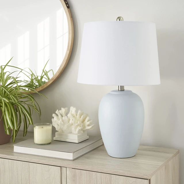 Main image of Home 23" Coastal Blue Ceramic Pot Table Lamp for Bedroom, Living Room, Dining Entryway, with White Shade