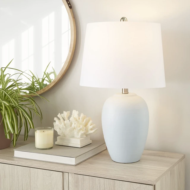 Alt view image 3 of 6 - Home 23" Coastal Blue Ceramic Pot Table Lamp for Bedroom, Living Room, Dining Entryway, with White Shade