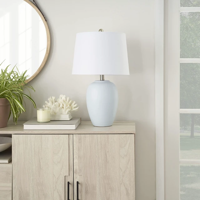 Alt view image 2 of 6 - Home 23" Coastal Blue Ceramic Pot Table Lamp for Bedroom, Living Room, Dining Entryway, with White Shade