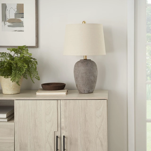 Alt view image 3 of 7 - Home 23" Greyish Brown Earth Tone Rustic Farmhouse Ceramic Table Lamp for Bedroom, Living Room, Dining, Office, with Beige Linen Shade