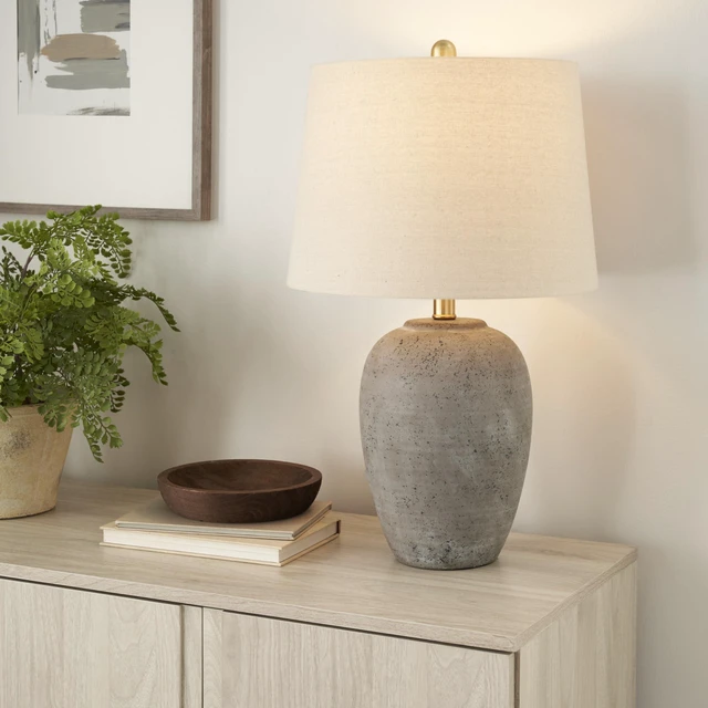 Alt view image 4 of 7 - Home 23" Greyish Brown Earth Tone Rustic Farmhouse Ceramic Table Lamp for Bedroom, Living Room, Dining, Office, with Beige Linen Shade