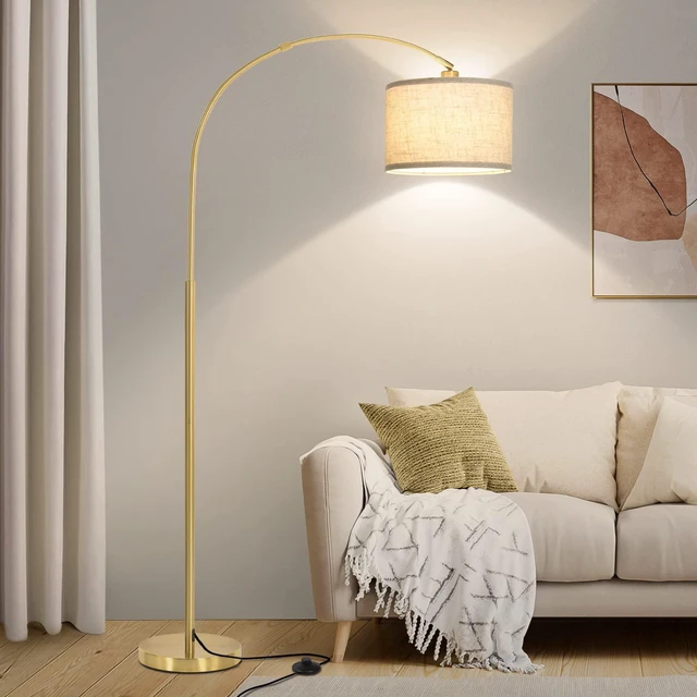 Main image of Gold Floor Lamp, Arc Floor Lamp for Living Room with Adjustable Drum Lampshade, Modern Tall Standing Lamp with On/Off Foot Switch, Over Couch Arched Reading Light for Reading, Bedroom, Office