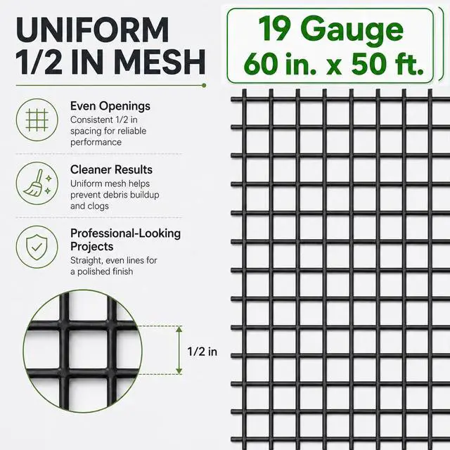 Alt view image 2 of 7 - Hardware Cloth Chicken Wire 1/2 inch Mesh 60 x 50 Ft 19 Gauge Chicken Wire Mesh Roll Welded Wire Fencing Gopher Mesh Wire Cloth Tree Guard Garden Fencing Hardware Mesh