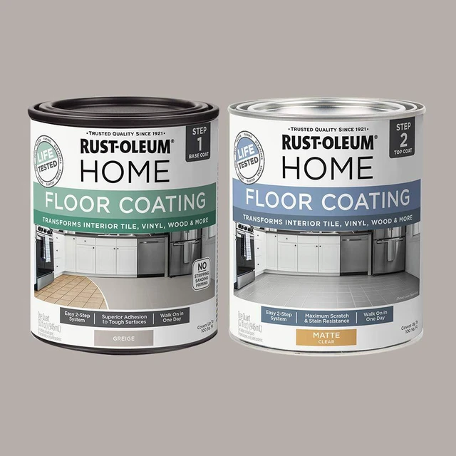 Alt view image 2 of 6 - Interior Floor Matte Greige Coating Kit Interior Floor Renovation, Durable Walk-On Finish, Tile Vinyl Concrete And Wood Surfaces, 2 Quarts