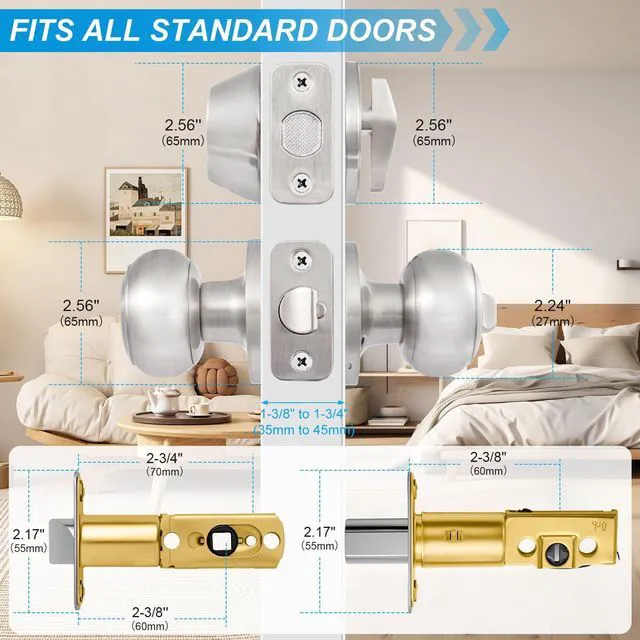 Alt view image 4 of 7 - 5 Pack Entry Door Lock and Single Cylinder Deadbolt Combo Set, Keyed Alike Satin Nickel Exterior Door Knobs with Lock&Keys, Round Ball Door Locksets with Deadbolt for Entrance and Front Door